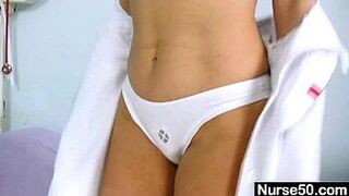 Sexy Milf in nurse uniform stretching hairy pussy porn video